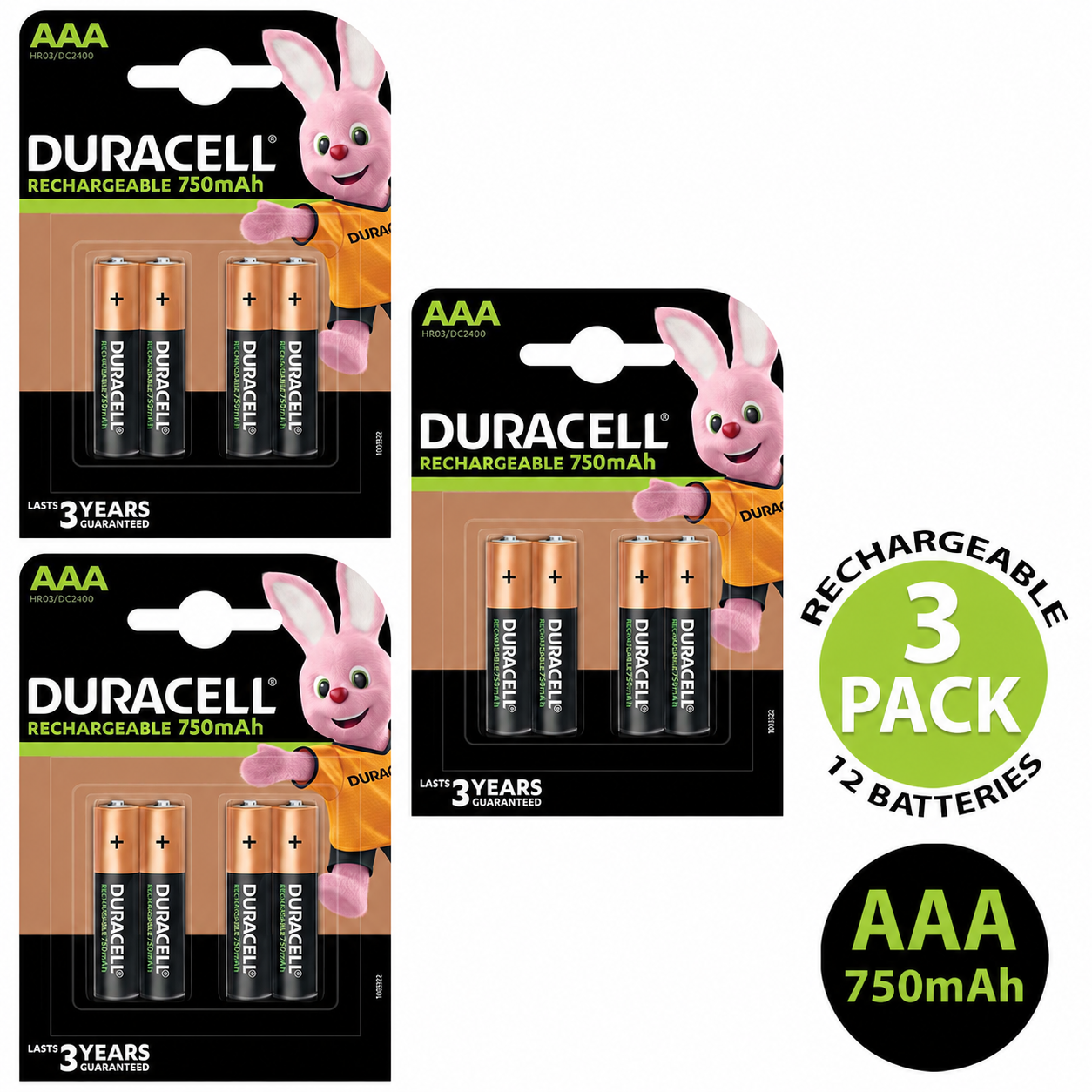 Duracell AAA 750mAh Rechargeable Battery HR03 NiMH 1.2V